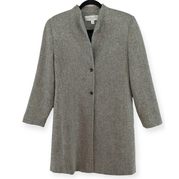 LARRY LEVINE Women's Size 10 Tweed Coat Knee Length 2 button Black Gray White - Picture 1 of 15